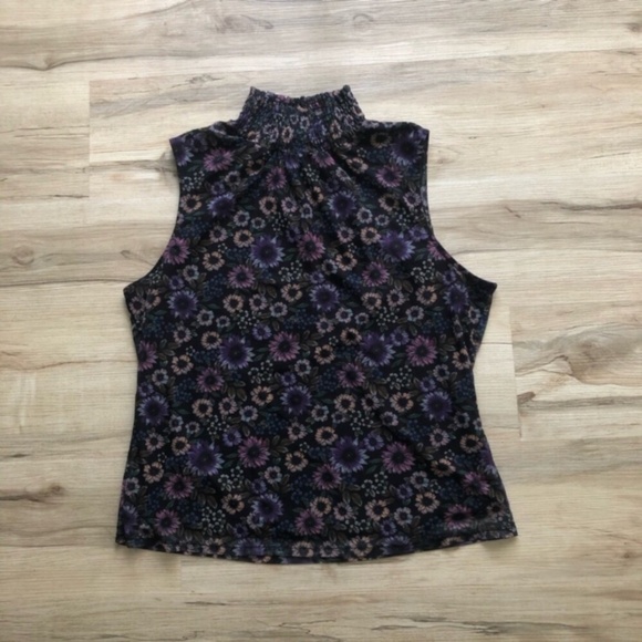 Elegant Floral High-Neck Tank Top - Purple and Black - Picture 1 of 7